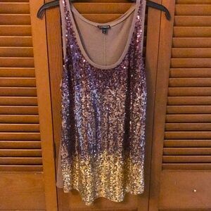< NWOT Express Sequin Ombré Taupe/Gold Tank Top - L